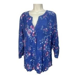 Kim Rogers Blue Floral Tunic Blouse